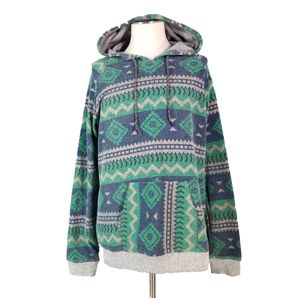 Carbon Hoodie sweatshirt sweater men's large blue Tribal Aztec Tribal Streetwear
